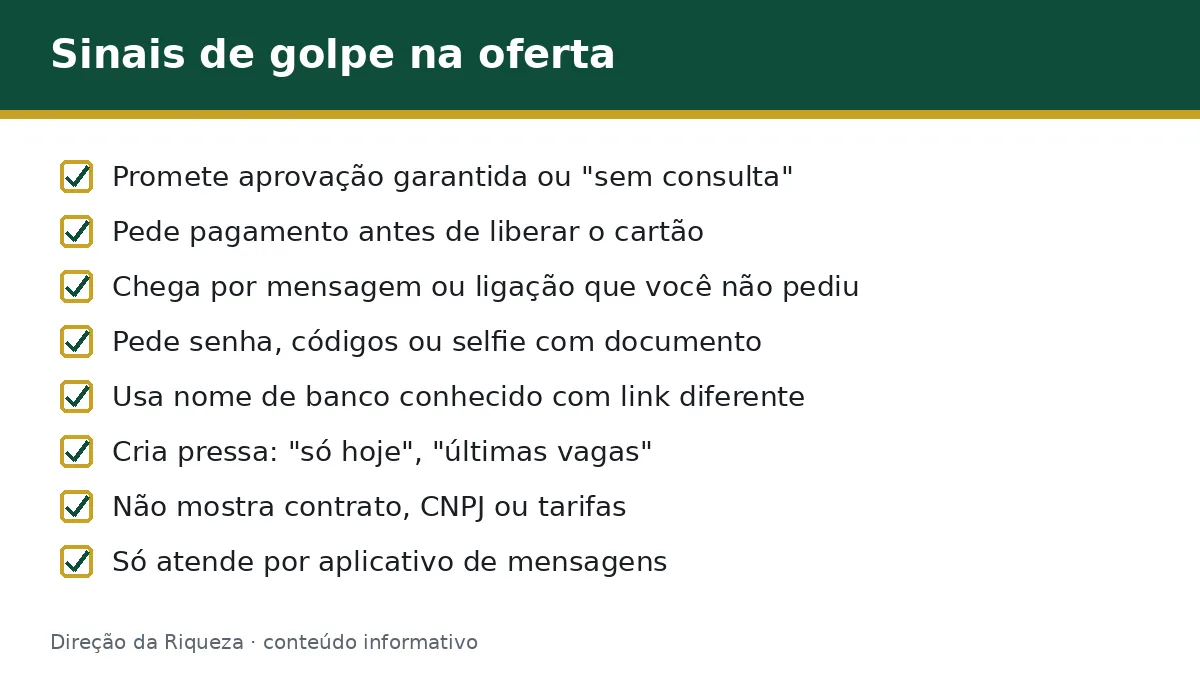 Checklist com oito sinais de golpe em ofertas de cartão sem consulta ao SPC e Serasa